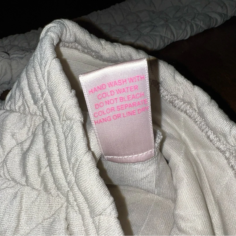 So Me Quilted Cream Button Up Light Blue Denim Trim Long Sleeve Jacket Size XL - Picture 11 of 12